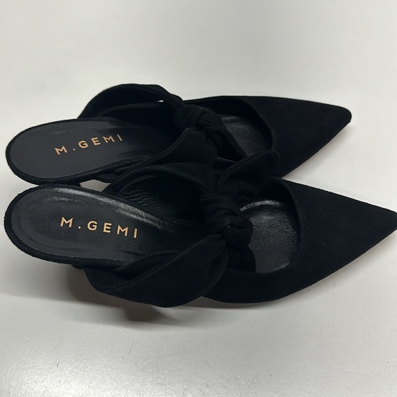 M Gemi Lasso Suede Pointed Toe Tie Bow Heeled Open Back Mules Shoes Black US 6.5 - Picture 5 of 11